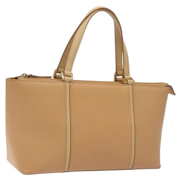 BURBERRY Hand Bag Leather Beige Gold Auth ep7923 - Picture 1 of 16